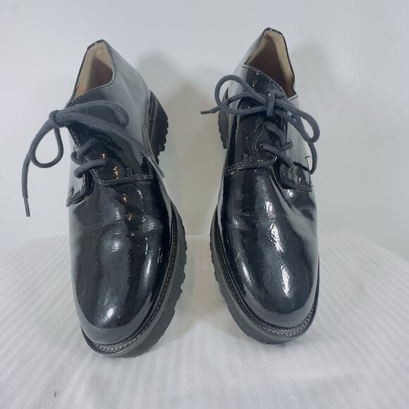 Franco Sarto Conroe Black Faux Patent Leather Lug Sole Oxford Shoe Women 7.5 - Picture 2 of 10